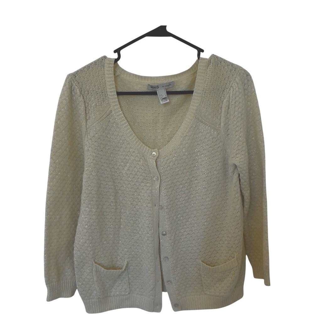 Mango Metallic Cream Cardigan Sweater Size L